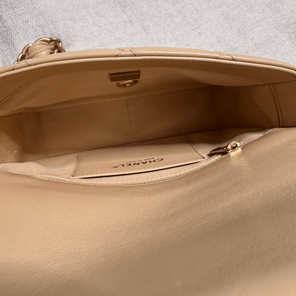 Chanel 24K Small Flap Bag Beige Quilted with CC Strap | eBay