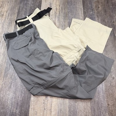 2 Columbia Omni-Shade Convertible Hiking Pants Mens 42x32 Gray Tan Cargo Belted