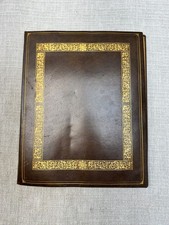 Vintage Brown Faux Leather Dry Mount Photo Album Scrapbook Gold Border