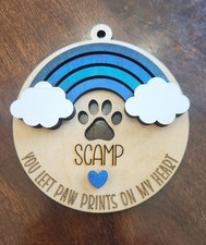 Rainbow Bridge Personalized Dog Wooden Memorial Ornament With Paw Print Cut Out