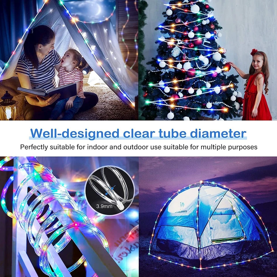 Christmas LED Solar Rope Fairy String Home Decor Lights Outdoor Garden Patio - Image 4 of 4