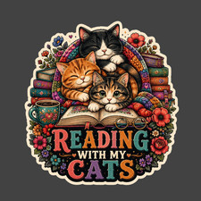 Cats Sticker Vinyl Decal Reading With My Cats Book Lover Reader Gift