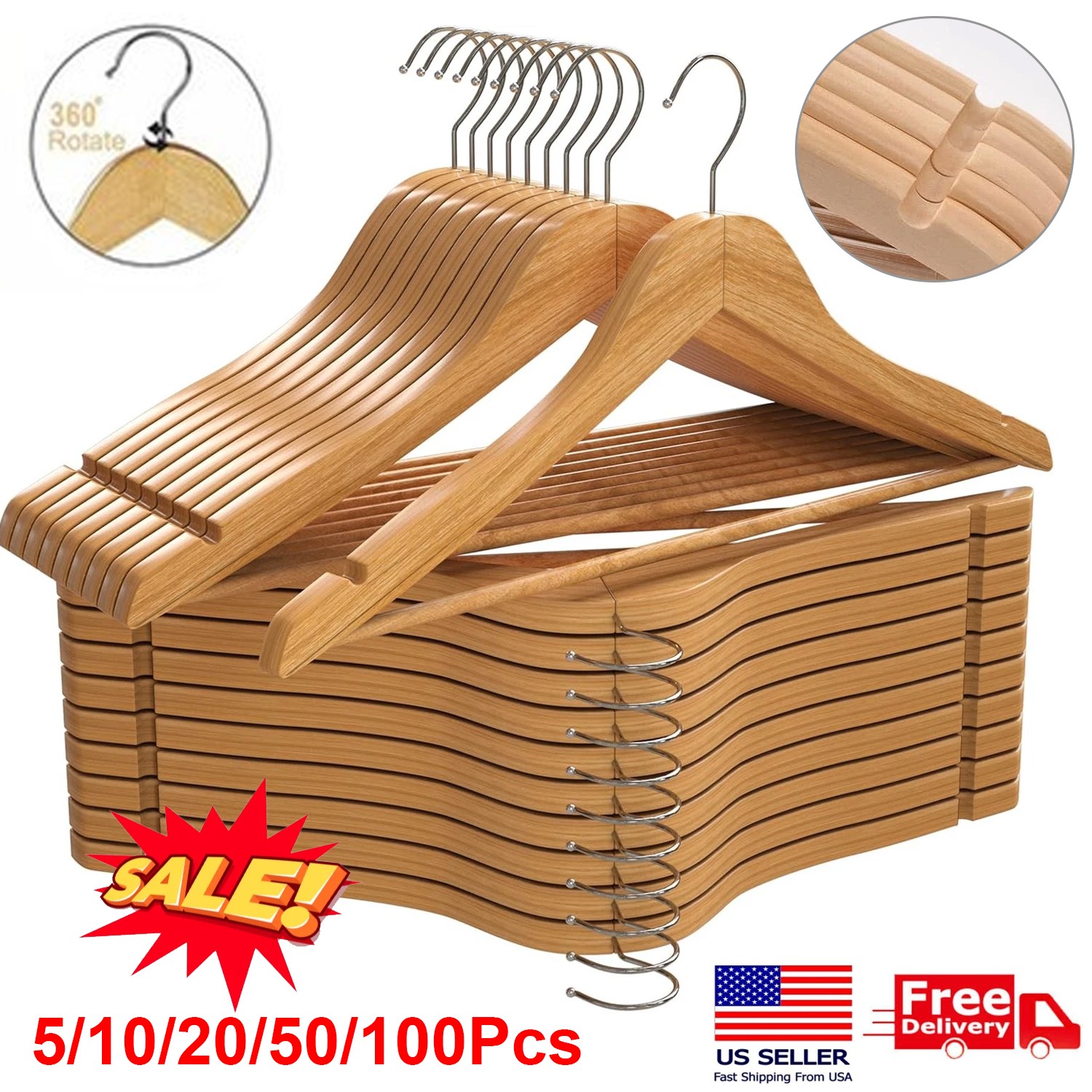 Wooden Hangers Pack of 5 10 20 50 100 Suit Hangers Premium Natural Finish Home