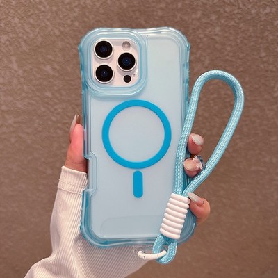 For iPhone 17 Pro Max Air 16 15 14 13 12 11 Skin-Feel Magnetic Case Hand Strap