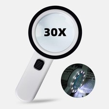 30X Jumbo Handheld Magnifying Glass w/ 12 Bright LED Light Illuminated Magnifier
