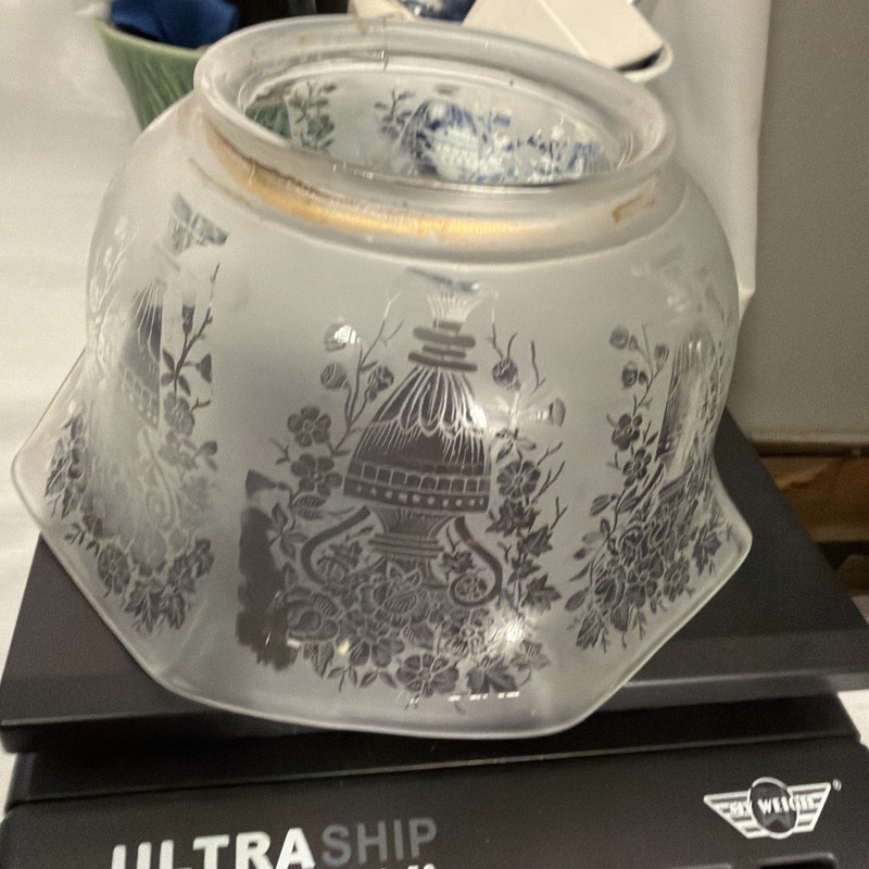 Antique Acid-Etched Glass Lamp Shade 1800 to 1900's for Early Gas or Electric