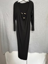 SheIn Dress Womens 1XL Black Snake Buckle Scoop Neck Bodycon Maxi Party Evening