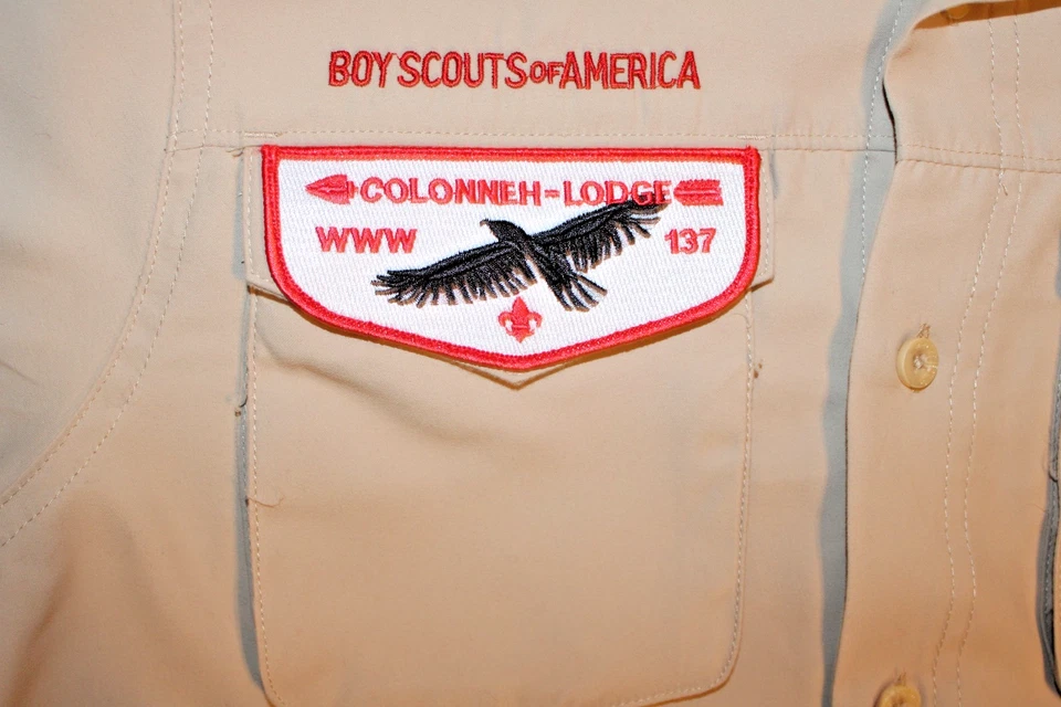 Boy Scouts of America BSA Men's Shirt Tan Small Vented Poly Microfiber W/ Eagle - Image 3 of 4