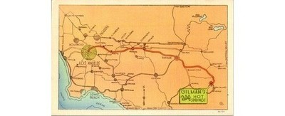 Gilman's Relief Hot Springs CA 1930s Map Postcard-Los Angeles Co. & Tichnor