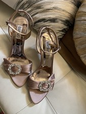 Badgley Mischka Pink Satin Pointed Toe Ankle Strap Heels Rhinestone