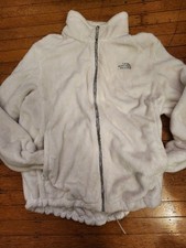 North Face Sweater Womens Small White High Pile Logo Outdoors Full Zip Ladies