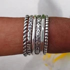 Oxidized 925 Silver Stackable Rings Set: Boho Tribal Style Ring   All Size