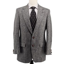 Vintage Harris Tweed 40R Gray Herringbone Sport Coat 2 Button Made in USA Blazer