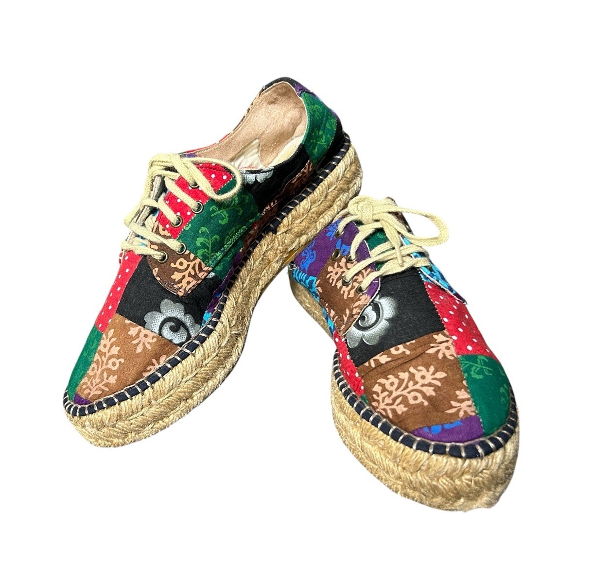 Gaimo Patchwork Espadrilles Platform Wedge Lace U… - image 2