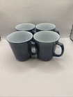 Set Of 4 Vintage Pyrex Slate Blue Coffee Mug Cups Milk Glass 8oz D Handled 1970s