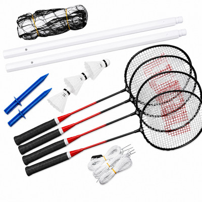 Wilson 4-teiliges Badmintonschläger Set Kit federleicht rot mit Netz & Shuttle