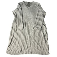 Shein Curve 4XL Gray Ribbed Knit Long Sleeve V Neck Casual Dress