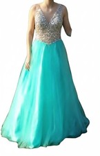 Jovani prom dress size 00 #20397, Aqua Tulle A-Line skirt and V-Neck Bodice
