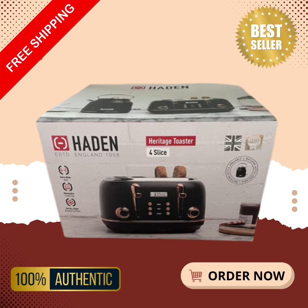 HADEN Heritage Ivory 4Slice Toaster, Color Black & Copper NEW FREE