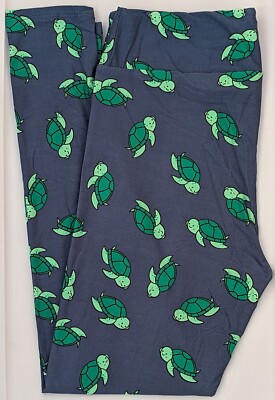 TC LuLaRoe Tall & Curvy Leggings Turtle on Medium Gray Blue NWT