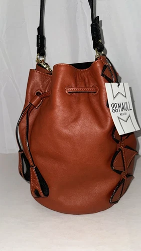 ❤️ GG MAULL Brown Leather Bombshell Bucket Shoulder bag Adjustable Straps ITALY