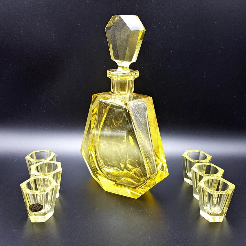Kristall Glas Likörset, Böhmen, 1950er, original Etikett. - Bild 3 von 4