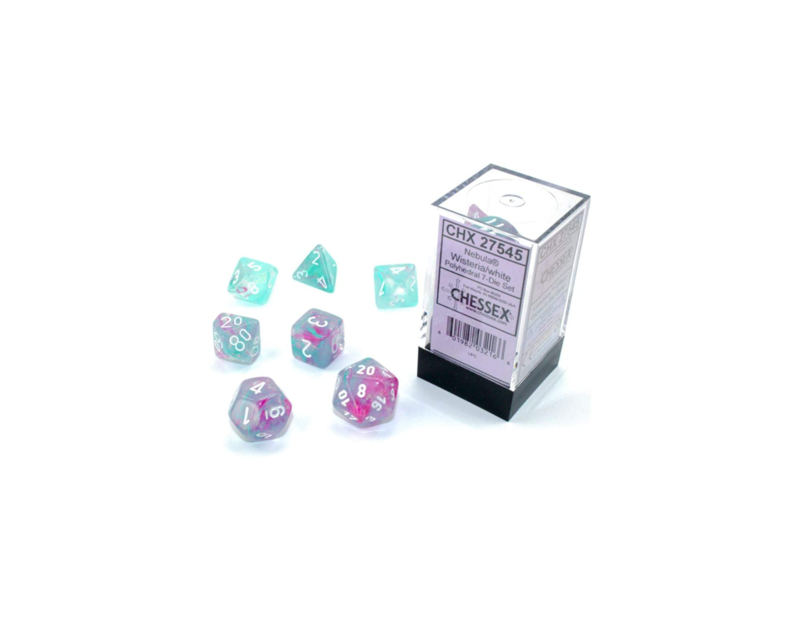Chessex Nebula Polyhedral 7-Die Set (Wisteria/White) CHX27545 Luminary Effect