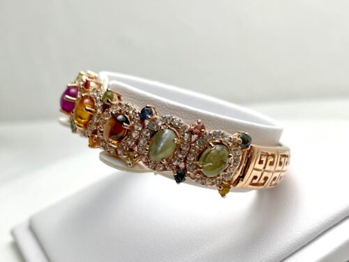 9 Color Gemstones, Rose Gold Plated Sterling Silver Bangle - Picture 9 of 11