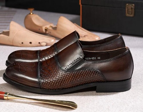 Men's casual snakeskin grain cowhide slip-on formal leather shoes - Picture 6 of 10