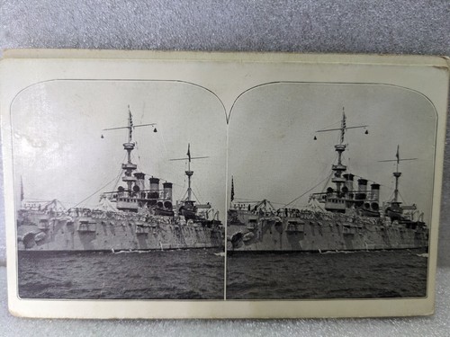 Stereoview Armored Cruiser Saratoga Official CPI Stamp Signed May 1, 1918 Creel - Picture 3 of 3