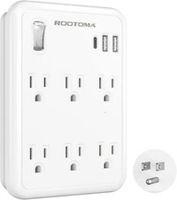 USB Wall Outlet Extender with On Off Switch, surge protector outlet,6 AC Multi-P