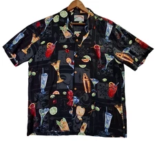 Paradise Found Black Hawaiian Shirt Men's XL Short Sleeve Margarita Cocktails