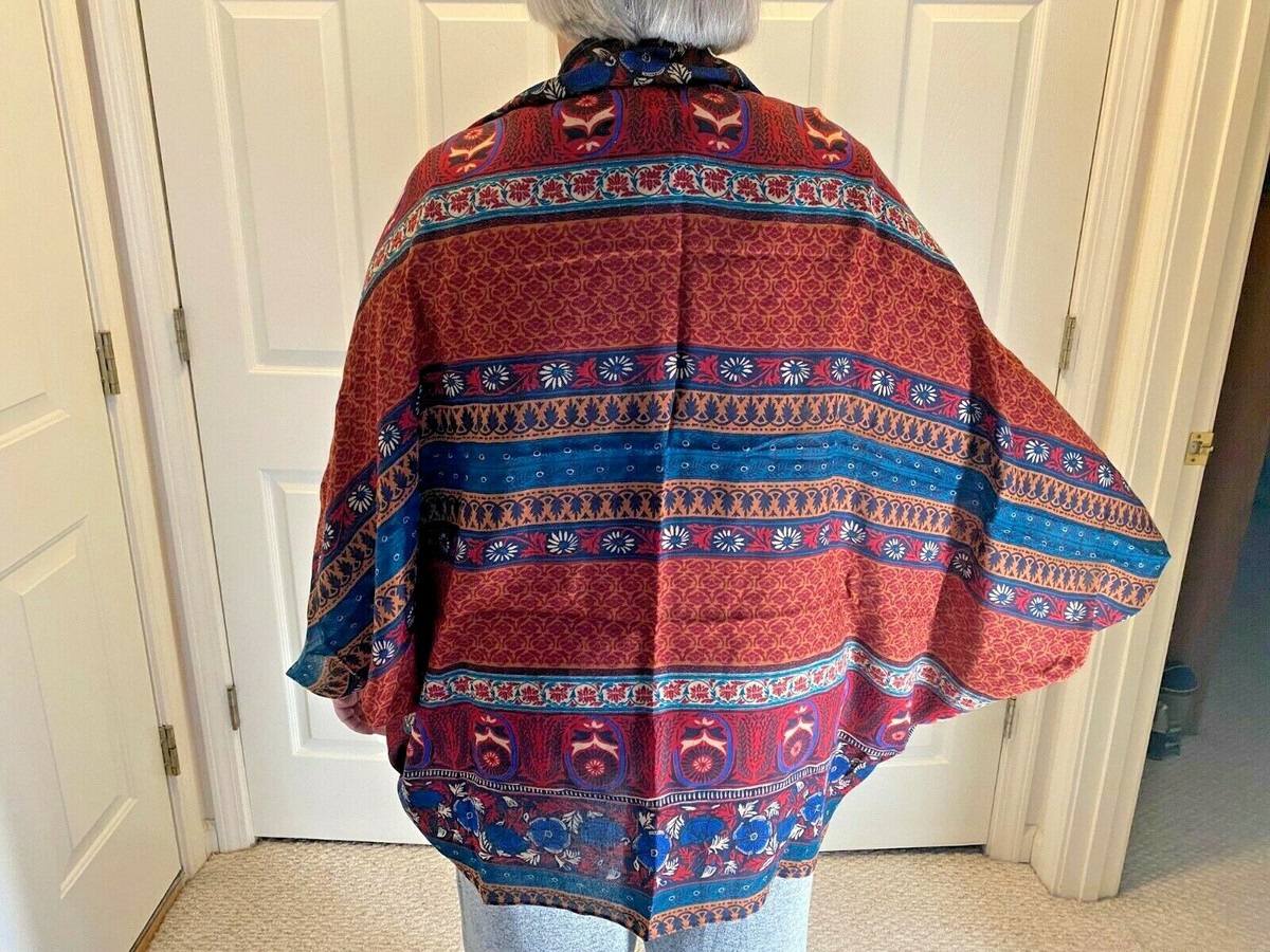 Demdaco by Design Cocoon Wine Blue Boho Cape Cover Up Wrap Shawl