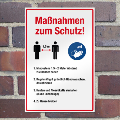 WANDKINGS Hinweisschild ''Maßnahmen zum Schutz!'' Sicherheit Drinnen Virus