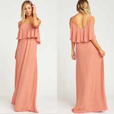 NWT Show Me Your Mumu Caitlin Ruffle Maxi Dress Rustic Mauve Crisp Size Small