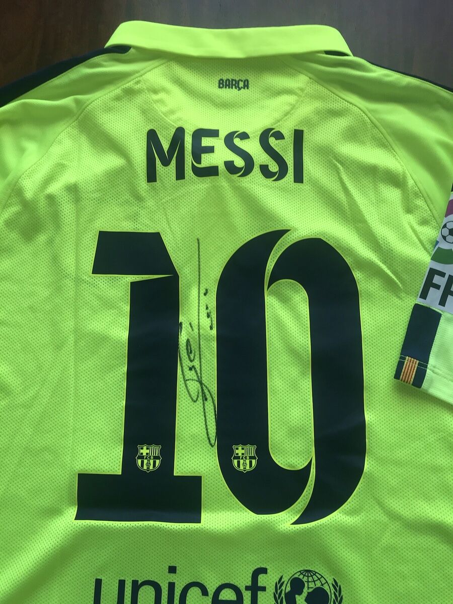 Lionel Messi Signed Luminous Barcelona Away Jersey Lionel Messi Signed Luminous Barcelona Away Jersey