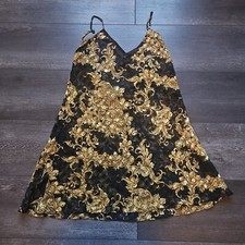 Vintage Victoria's Secret Slip Dress Womens Large Black Gold Sheer White Tag 90s