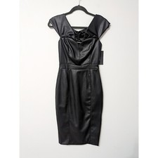 ZARA Black Off The Shoulder Faux Leather Pencil Dress Women's Size XS