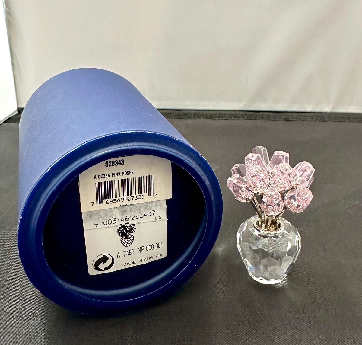 Swarovski Crystal Light Pink Rose Flowers Vase Figurine with
