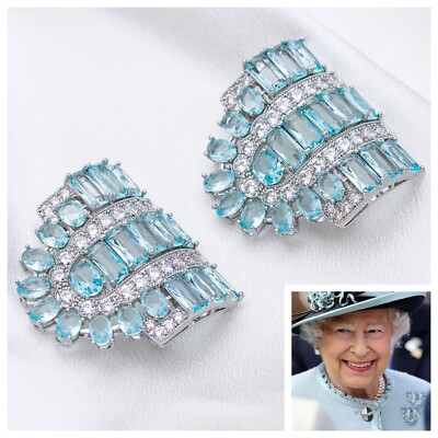 Paar Aquamarin Clip Broschen, Queen Elizabeth's, unsere Kristall Replik