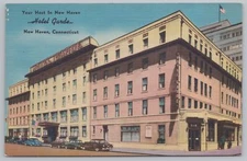 Hotel Garde~Your Host In New Haven CT~Outside View~Classic Cars~Linen Vintage PC