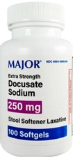 Major Stool Softener Docusate Sodium 250mg 100 Softgels 
