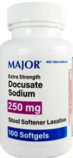 Major Stool Softener Docusate Sodium 250mg 100 Softgels ^