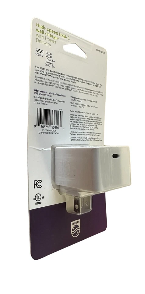 Cargador de pared Philips USB-C de alta velocidad con suministro de energía 30W - blanco 6X más potencia Foto 3 de 4