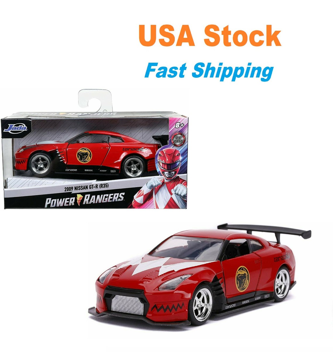 2009 Power Rangers Nissan GT-R Red, JADA, Diecast Toy Car, 5