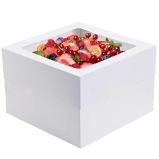 5pcs Cake Boxes 12x12x8 Inch White Bakery Box with Window Large Baking Boxes ...