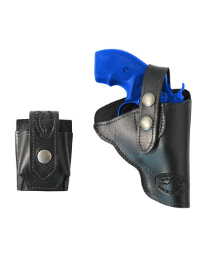 New Black Leather OWB Holster + Speed-loader Pouch for Snub Nose 2'' Revolvers