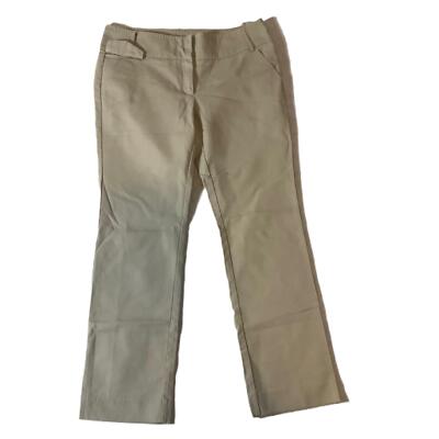 MNG By Mango Khaki Womens Casual Pants Beige Flat Front Size 10 Vietnam Cotton