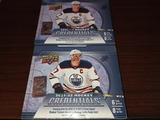 2021/22 Upper Deck Credentials Hockey Hobby Box lot 1 Auto or Tech on Average