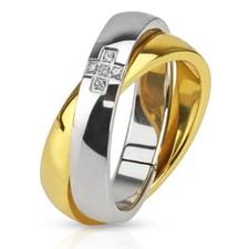 Women Duo Steel and Gold Plated Cross Embellished 3025G Rods Engagement Ring